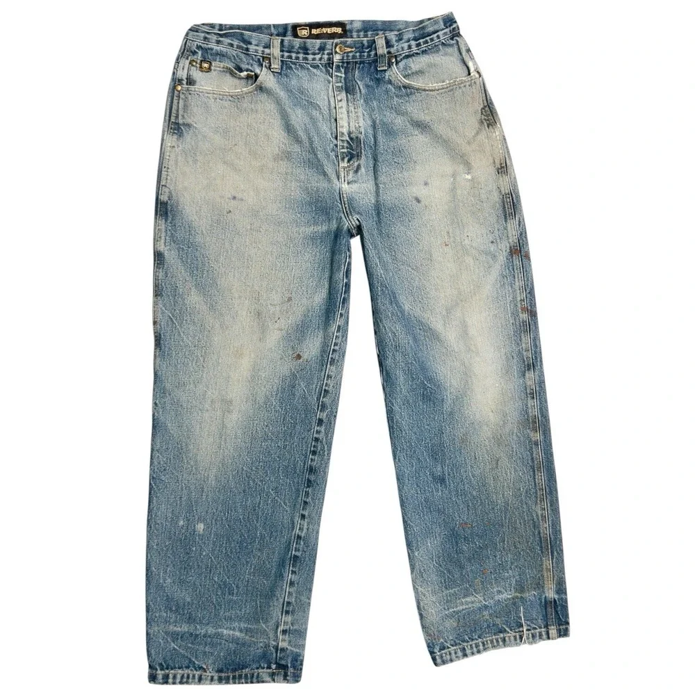 Vintage Reverb Wide Leg‎ Baggy Jeans Mens 38x34 Paint Splatter Stains Distressed